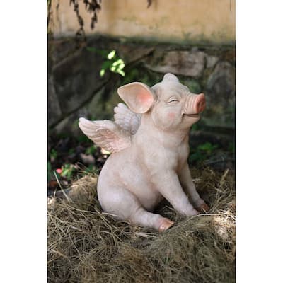 16.65" H Smiling Pig W/Wings Sitting