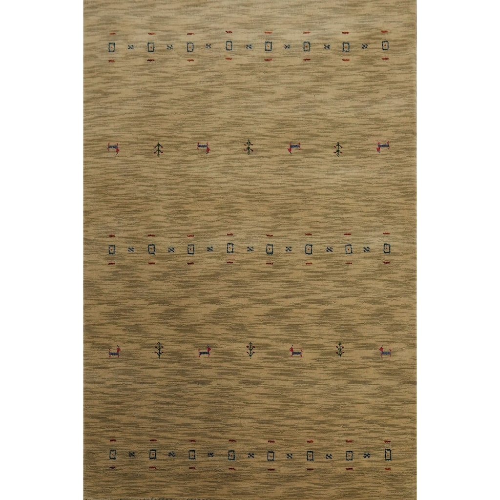Handmade Wool Gabbeh Oriental Accent Rug Tribal Geometric Carpet - 5' 9'' X 4' 3''