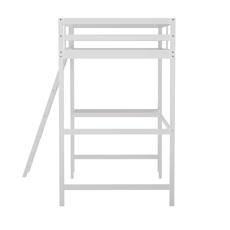 Traditional Wood Slat Loft Bed with Integrated Desk & Ladder