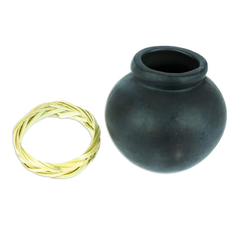 Novica Handmade Smooth Black Barro Negro Decorative Mini Vase
