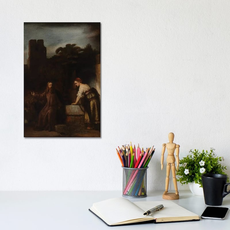 iCanvas "Christ and the Woman of Samaria, c.1655 " by Rembrandt van Rijn Canvas Print - 12x8x0.75