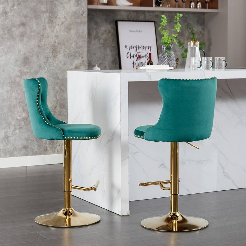 Bar stools with Backs Luxurious Velvet Swivel - Adjustable Height, Set of 2