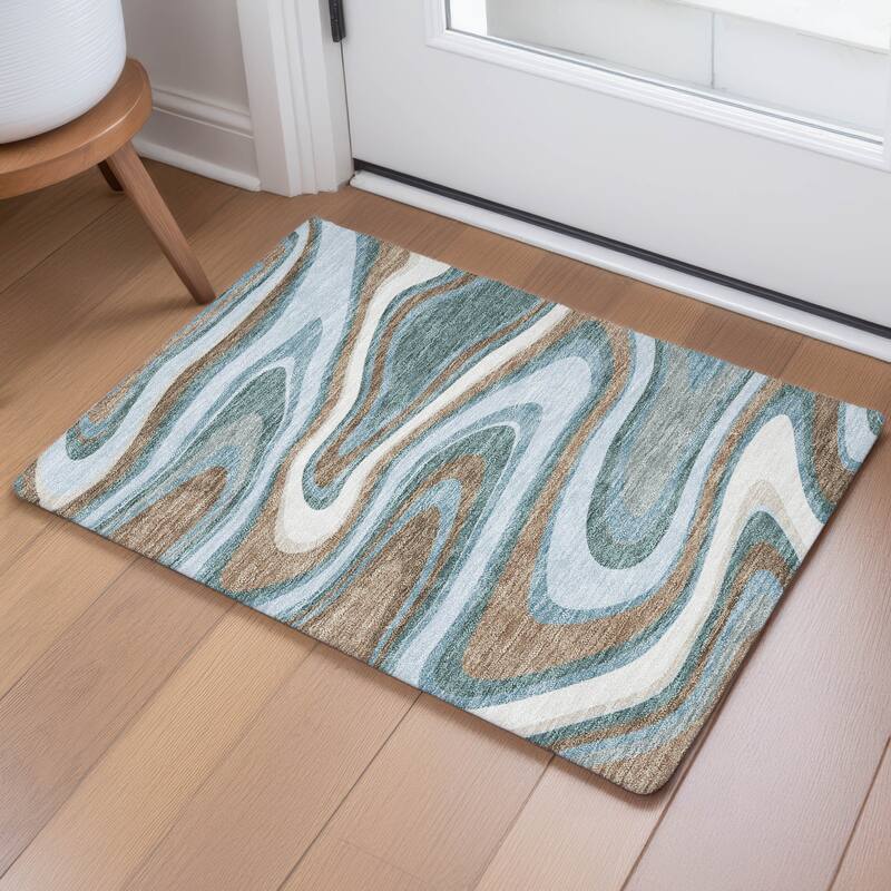 Machine Washable Indoor/ Outdoor Abstract Busey Chantille Rug