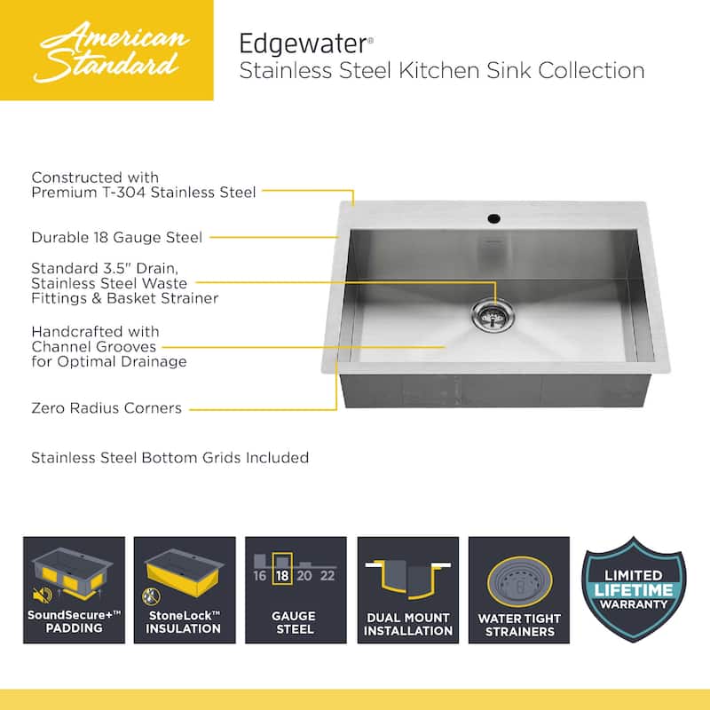 American Standard Edgewater 33" Double Basin Stainless Steel Kitchen