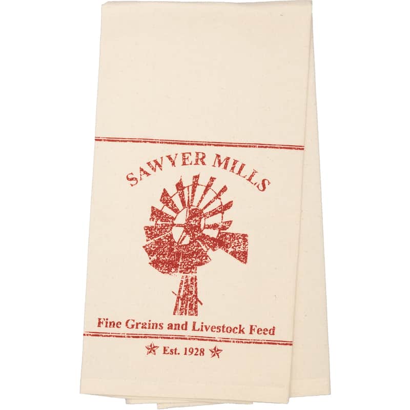 Sawyer Mill Red Windmill Muslin Unbleached Natural Tea Towel 19x28 - Tea Towel 28x19