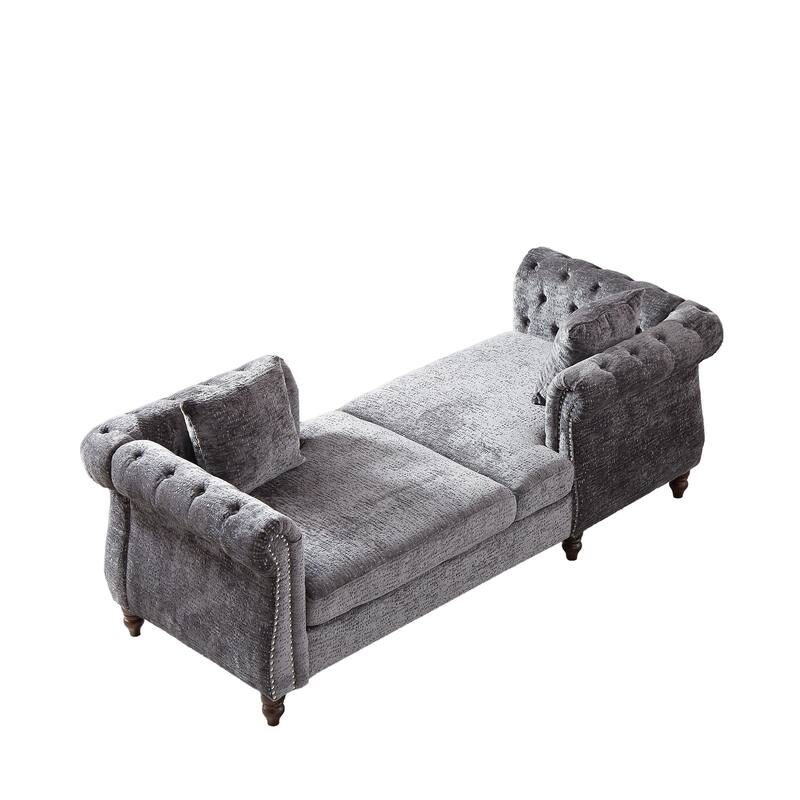 81" Button Tufted Sleeper Sofa Bed with Nailhead and Pillows