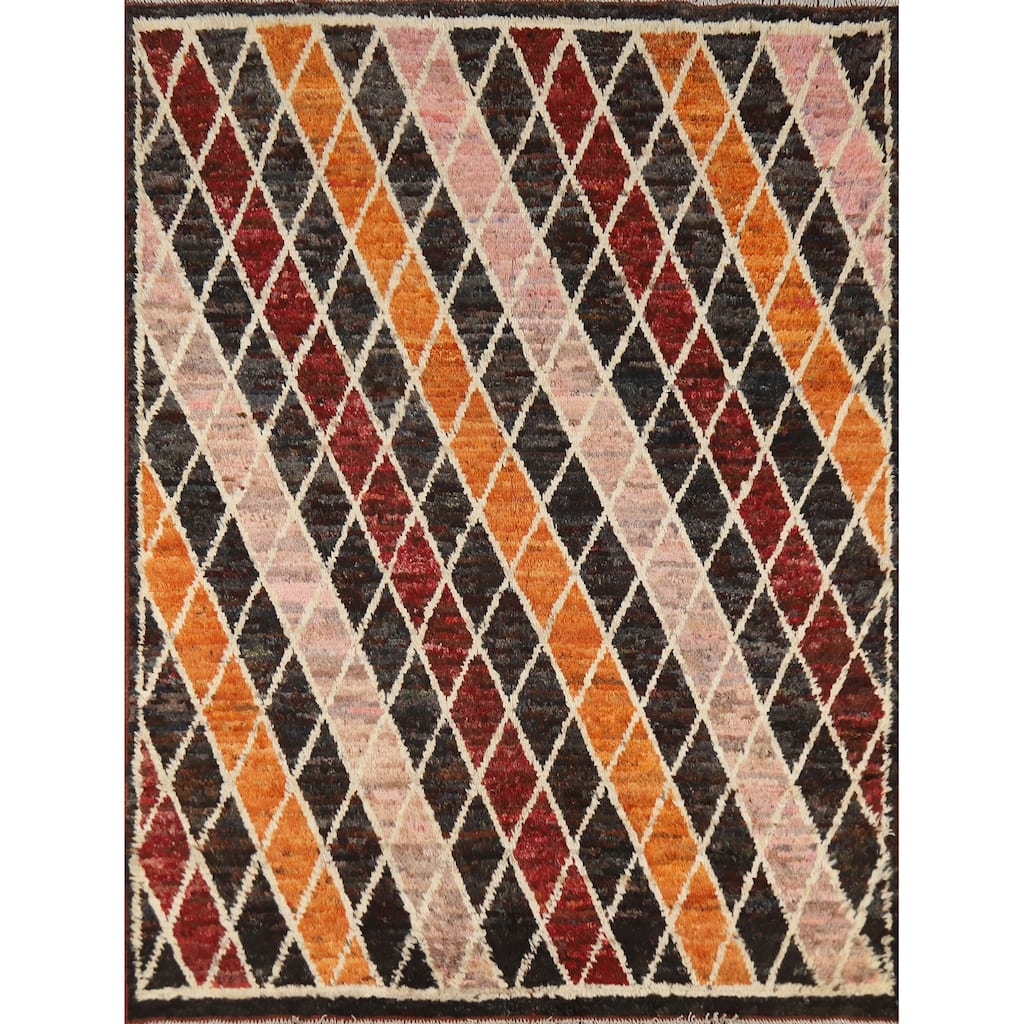 Multi-Color Trellis Moroccan Oriental Rug Handmade Wool Carpet - 5'2" x 6'7"