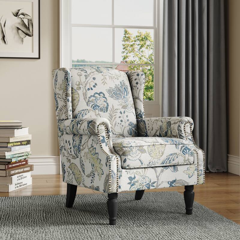 Wingback Accent Chair Nailhead Trim Living Room Reading Chair