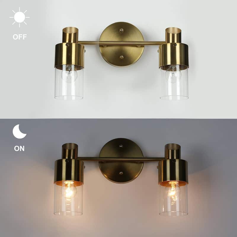 Modern 2/3-Light Dimmable Gold Bathroom Vanity Light Cylinder Glass Wall Sconces