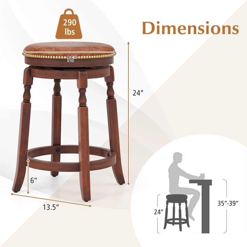 Costway 24" Swivel Bar Stool Set of 2/4 with Upholstered Seat & Rubber - See Details