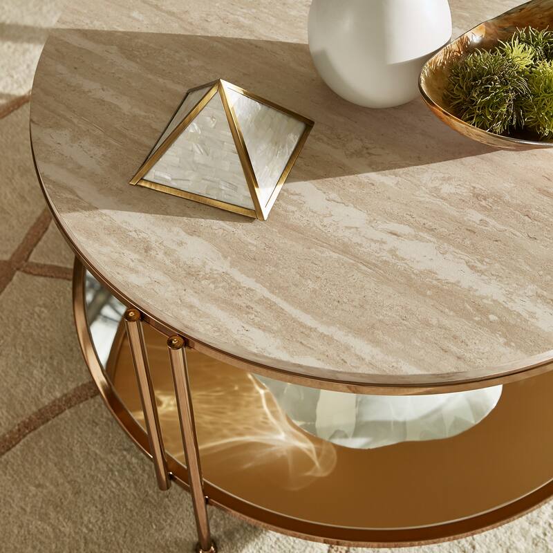 Celsus Champagne-gold Table Collection with Faux Marble Top by iNSPIRE Q Bold