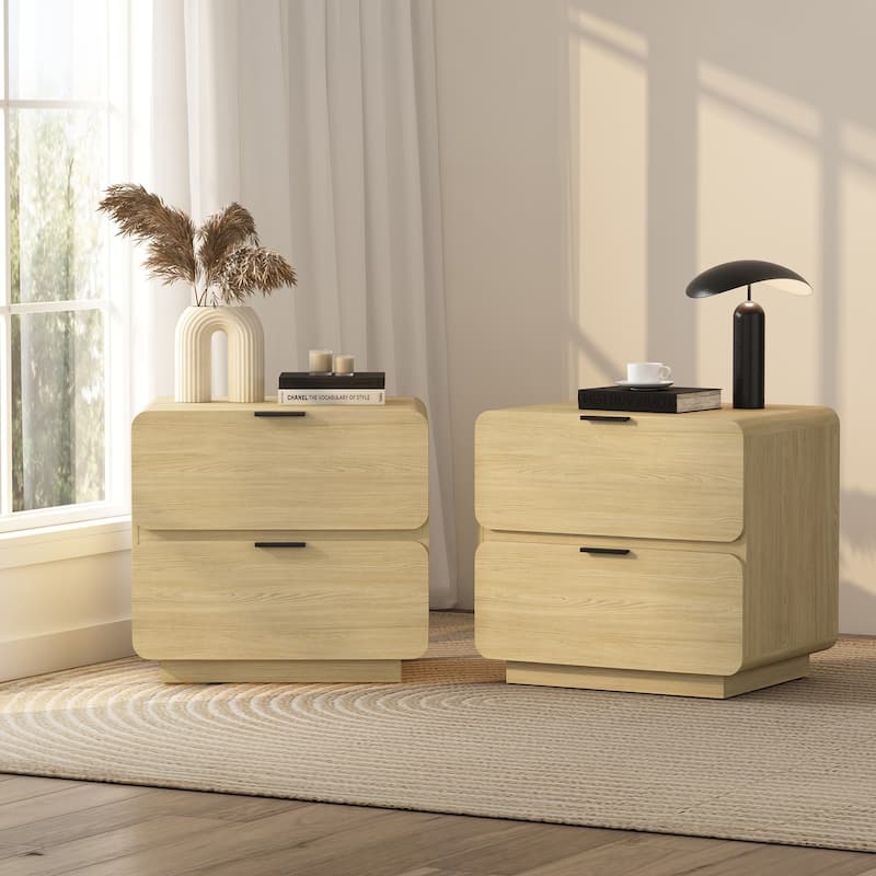 Manhattan Comfort Chrystie Contemporary Modern 2 Drawer Nightstand Set of 2 - Natural