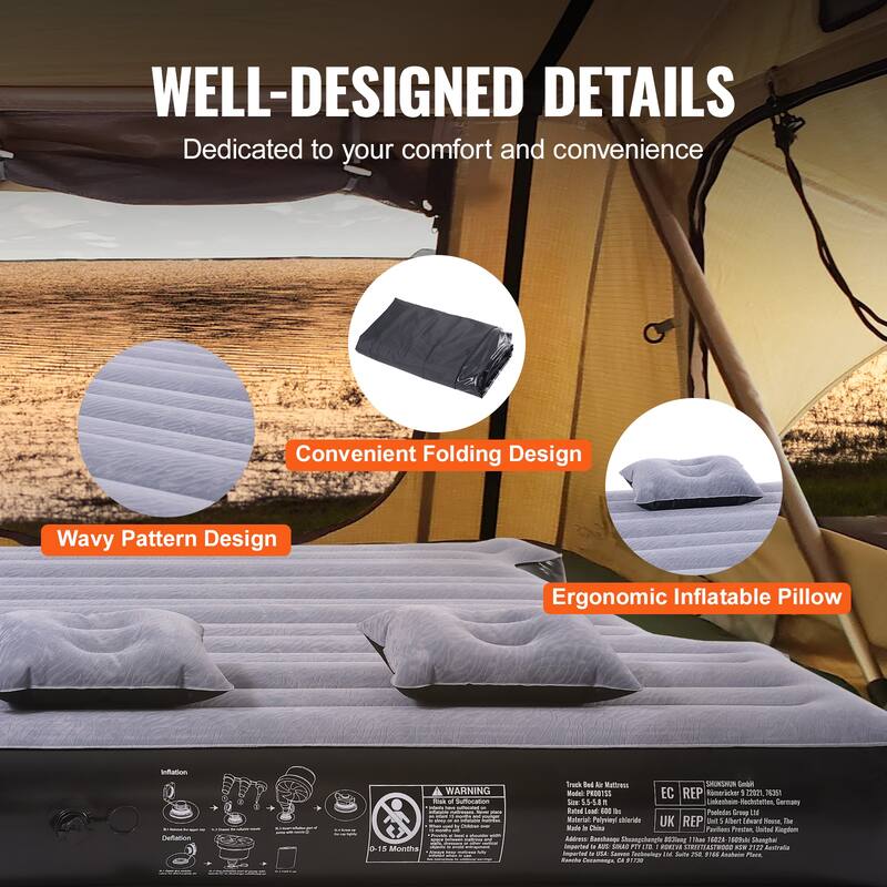 Truck Bed Air Mattress, for 5.5-5.8 ft Full Size Short Truck Beds, Inflatable Air Mattress Camping Bed with 12V Air Pump