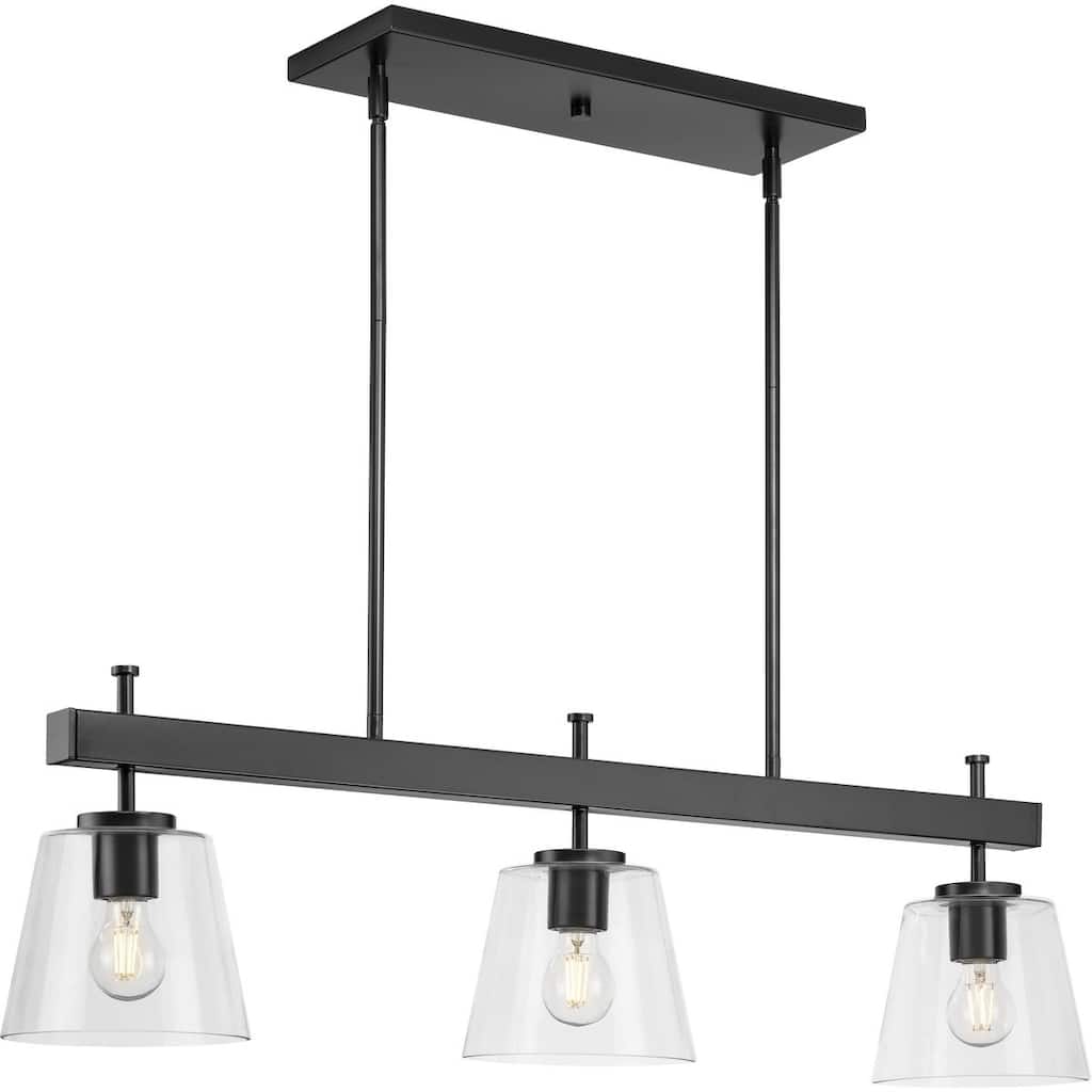 Saffert Collection Three-Light New Traditional Matte Black Clear Glass Linear Island Chandelier Light