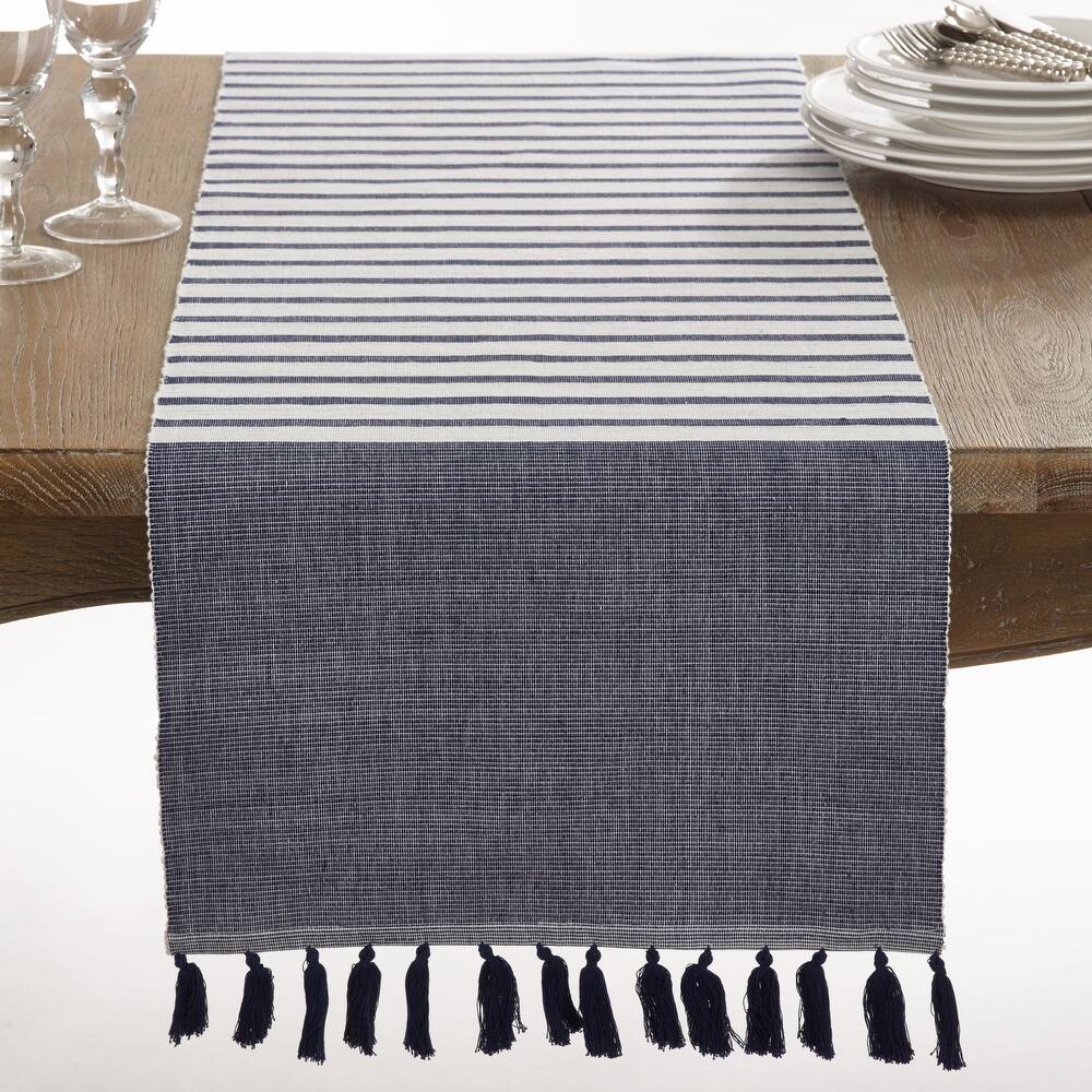 Bellaria Collection Ribbed Tassel Design Reversible Table Runner