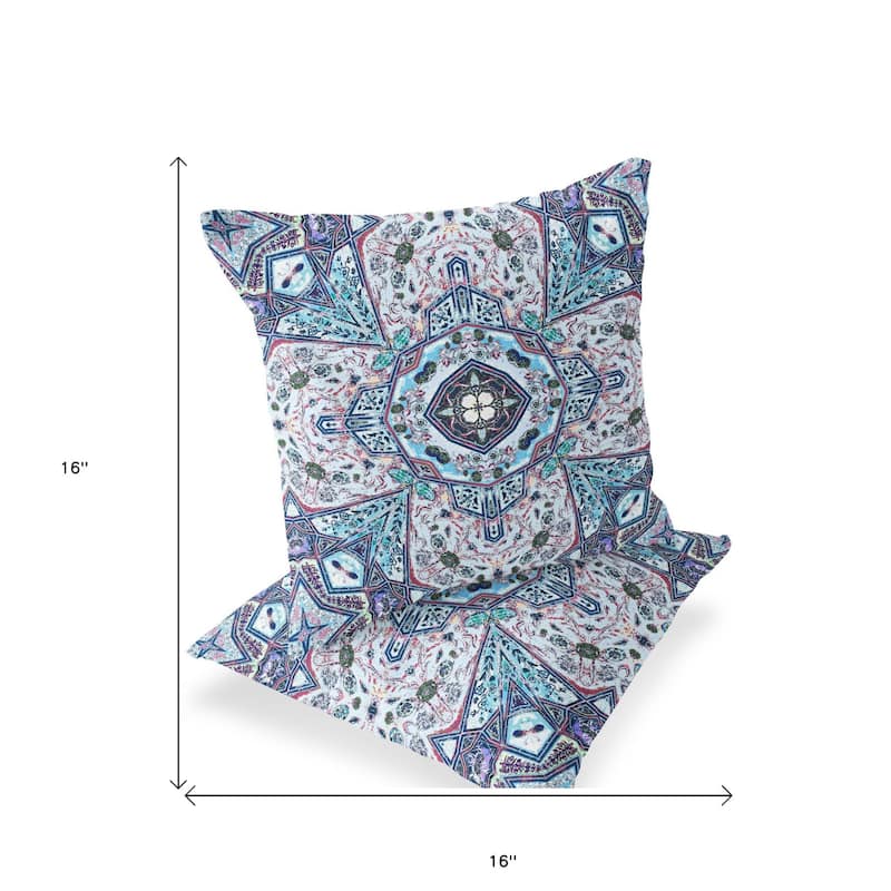 HomeRoots Set of Two 16" X 16" Blue and Gray Blown Seam Floral Indoor Outdoor Throw Pillow - 16.00' X '16.00' X '5.00