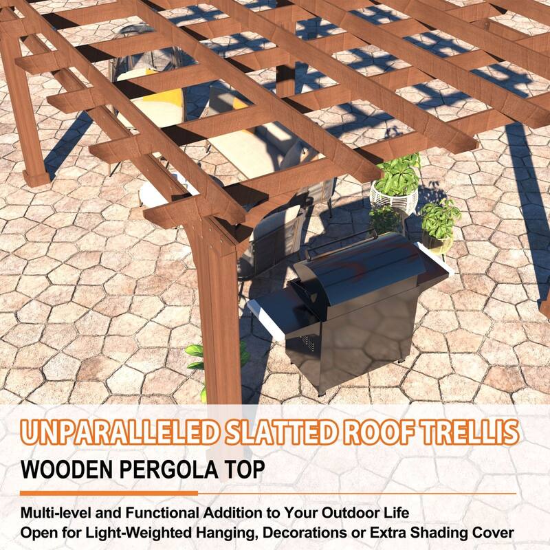 VEIKOUS Outdoor Cedar Wood Pergola Gazebo Kit with Flat Roof Trellis for Patio, Deck, Garden and Backyard