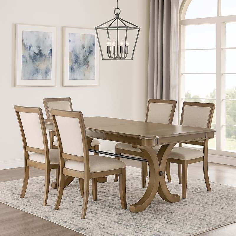 Transitional Extendable Wooden Dining Table with Trestle Base, Brown