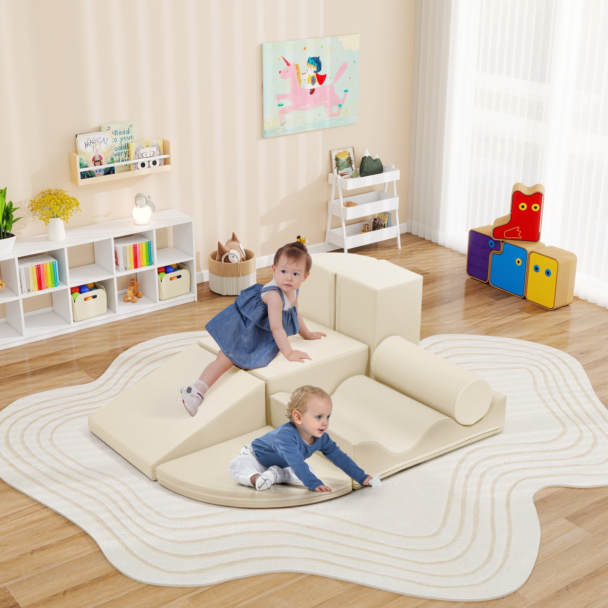 7-Piece Indoor Climbing Foam for Kids, Soft PU Toddler Climbing Toys, Indoor Climb and Crawl Activity Play Set