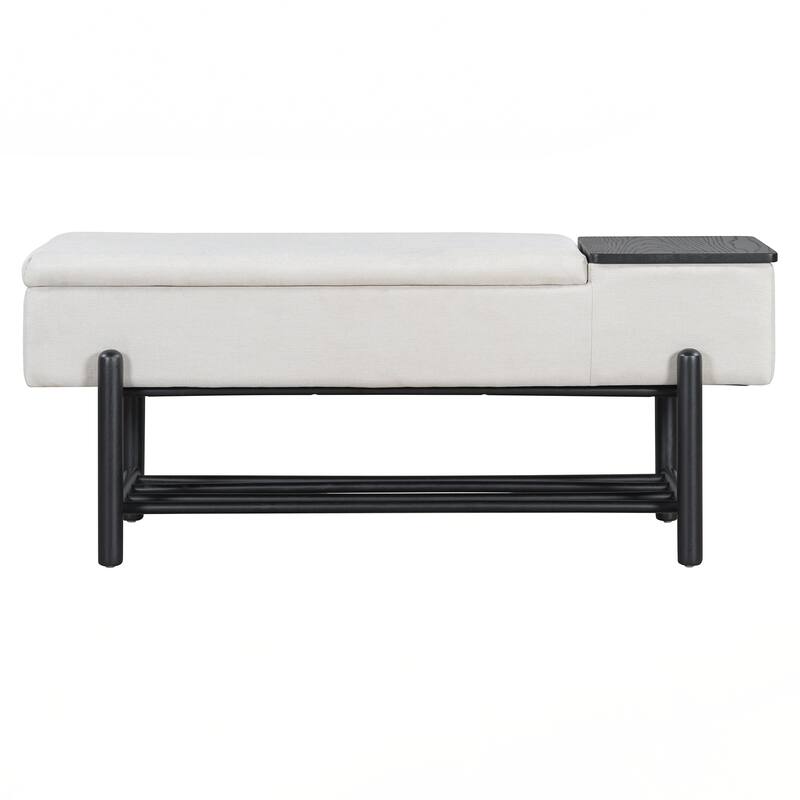 Farmhouse Upholstered Storage Bench with Hidden Compartment, Modern Entryway Bench for Living Room, Entryway