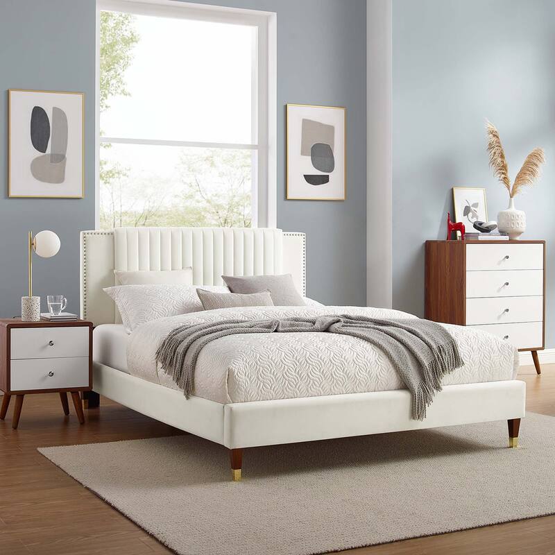 Zahra Channel Tufted Performance Velvet Full Platform Bed - White