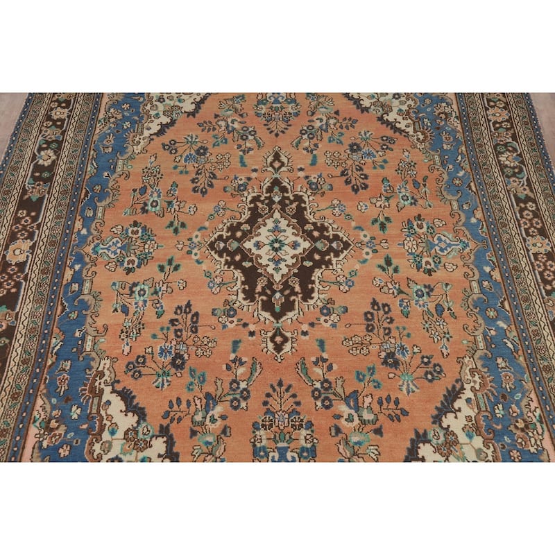 Orange Floral Hamedan Persian Area Rug Hand-Knotted Wool Carpet - 8'6" x 11'11"
