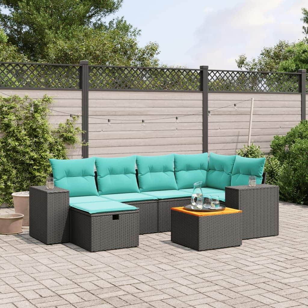 vidaXL Patio Sofa Set with Cushions Outdoor Furniture 7 Piece Poly Rattan