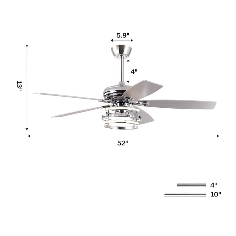 52 in. Chrome Integrated LED Dimmable Ceiling Fan with Light and Remote - 52 in. W x 52 in. D x 13 in. H
