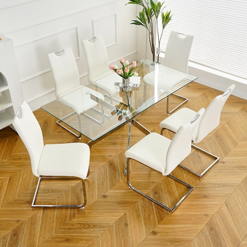 6PCS Dining Chairs with Faux Leather Padded Seat,Chairs Upholstered Chair with Metal Legs