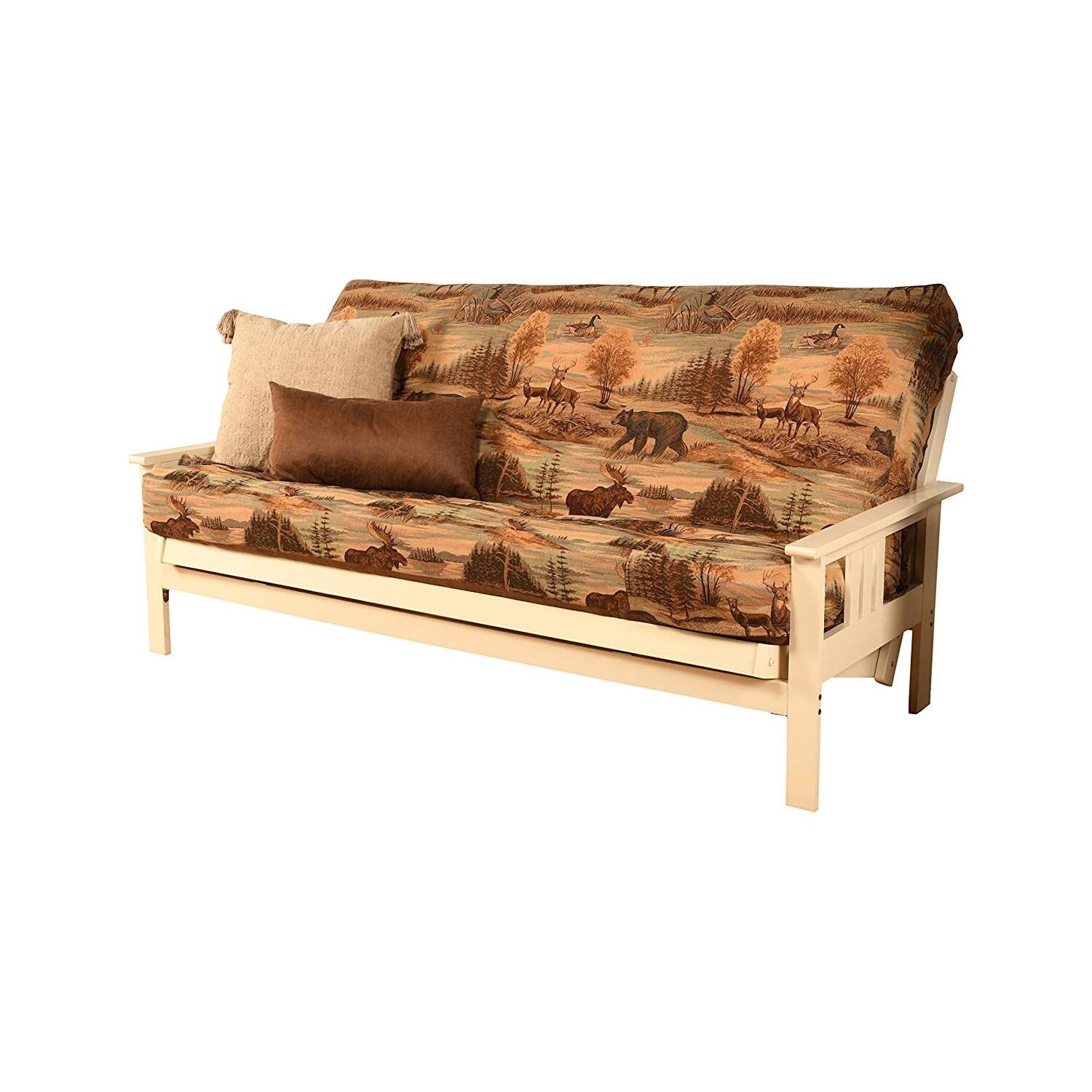 79 in. Antique White/Suede Gray Polyester Upholstered Full Size Futon Set with Mattress and Storage Drawers