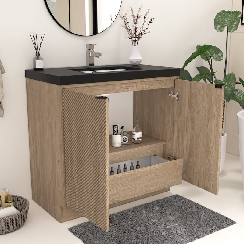 Milano 36" Freestanding Bathroom Vanity with Black Acrylic Sink