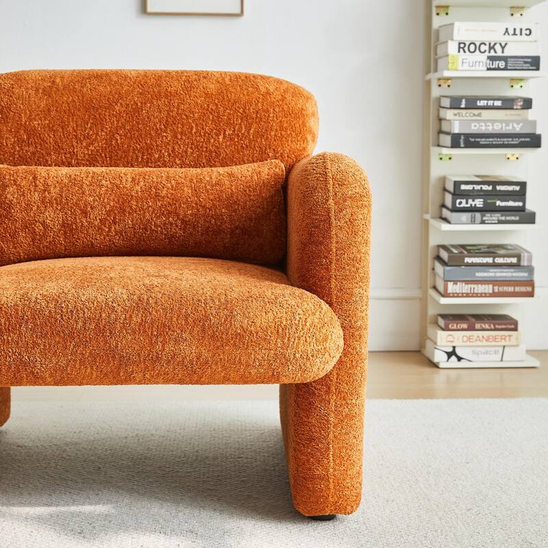 Accent Chair, Curved Back Single Armchair, Plush Upholstered - Orange
