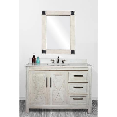 49"Special Edition Solid Fir Wood Single Bathroom Vanity in Sawed Pattern Design and Handpainted White Color with Marble Top