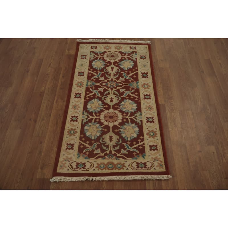Hand Knotted Oriental 100% Wool Carpet Traditional All-Over Brown Ziegler Area Rug - 3' 8'' X 2' 0''