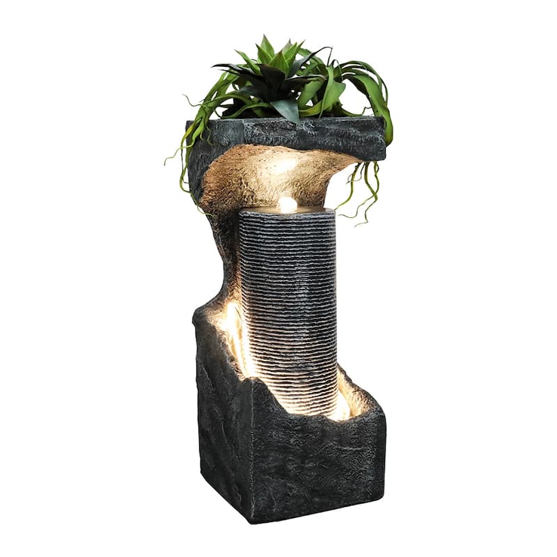 33.4-inch High Modern Outdoor Fountains and Waterfalls with LED Lights