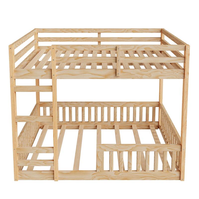 Full Over Full Wood Bunk Bed With Ladder And Guardrails