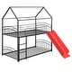 preview thumbnail 11 of 14, Black+Red Twin over Twin Size Metal Bunk Bed With Slide, Roof, Fence and Ladder for Bedroom