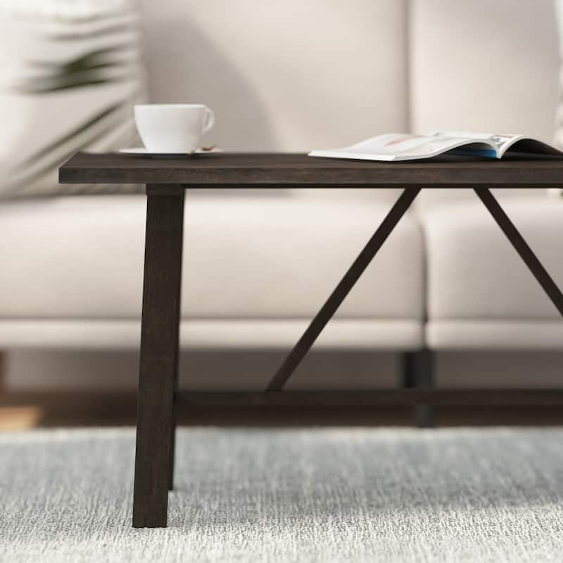 Farmhouse Style Trestle Base Solid Wood Coffee Table