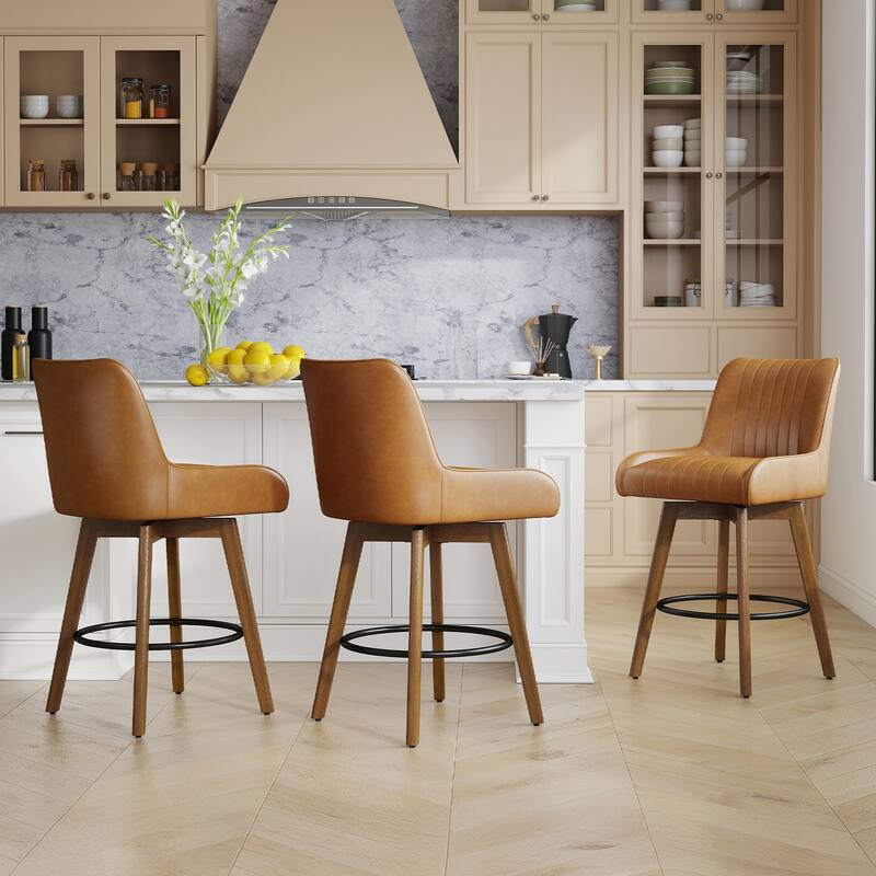 26" Faux Leather Upholstered Wood Swivel Counter Stool Set of 3 or 4 - 38.8"H x 20.5"W x 21.7"D