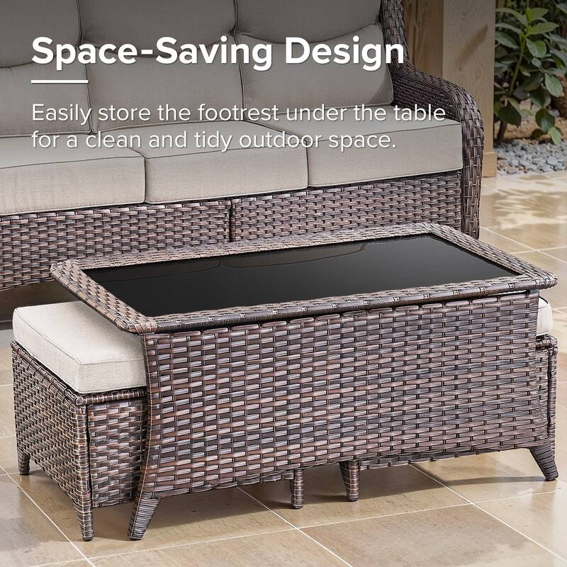 Gymojoy Outdoor Wicker Patio Furniture Set, 5" Thick Cushioned Rattan Conversation Set with Sofa & Chairs