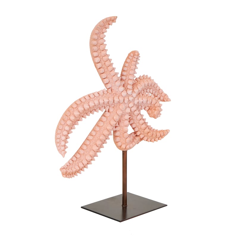 Pink Polystone Textured Starfish Sculpture with Copper Stand