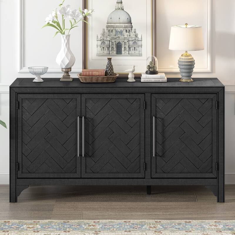 Designed Storage Cabinet Sideboard with Adjustable Shelves, Suitable for Living Rooms, Entrance and Study Rooms - Black