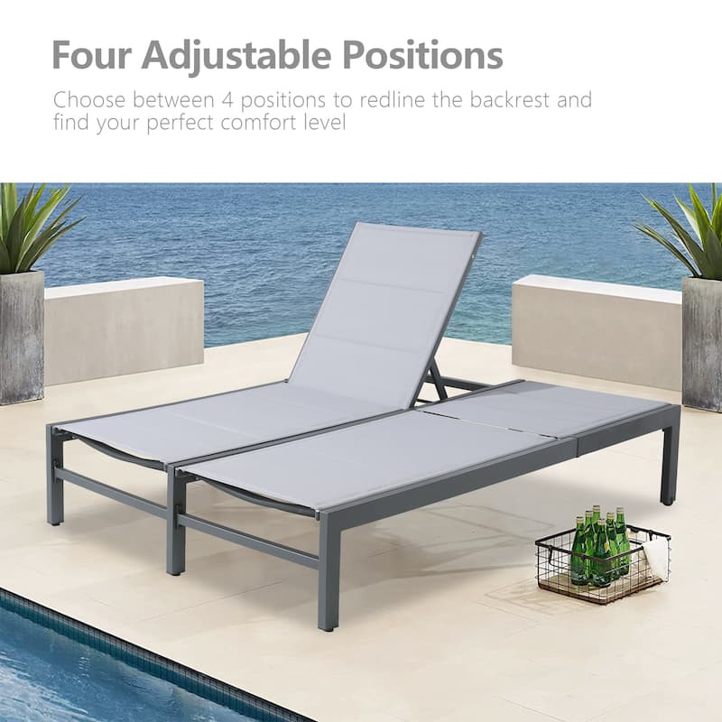 Double Chaise Lounge Outdoor Aluminum Adjustable Back Recliner Chair