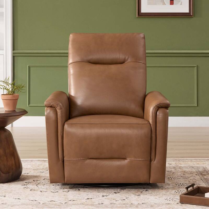Spruce & Spring Genuine Leather Swivel Glider Recliner with Adjustable Headrest