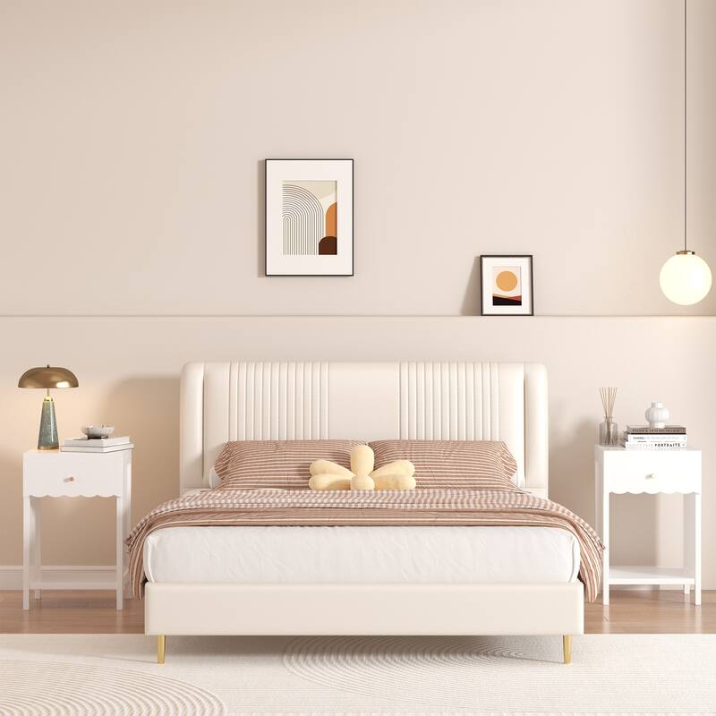 Anmytek Scalloped Edge Bedside Table Modern Storage Nightstand with Drawer Open Shelf