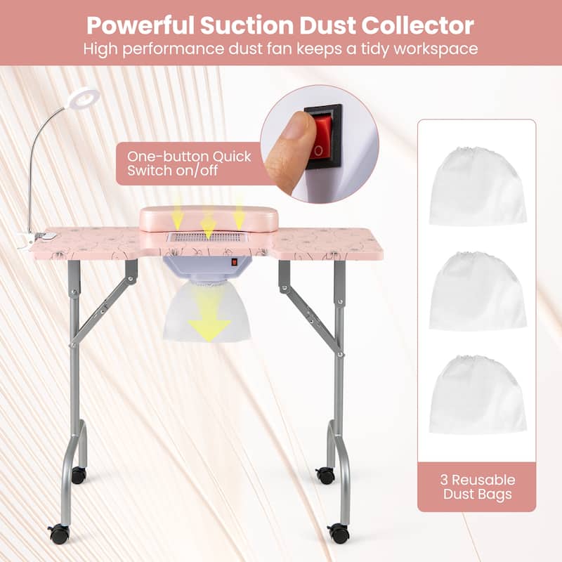 Costway Folding Manicure Nail Table with Electric Dust Collector LED - See Details