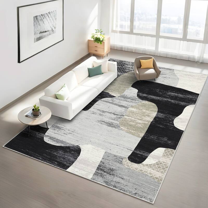 Area Rug Modern Abstract Rugs for Living Room Geometric Non-Slip Backing Low Pile Floor Carpet