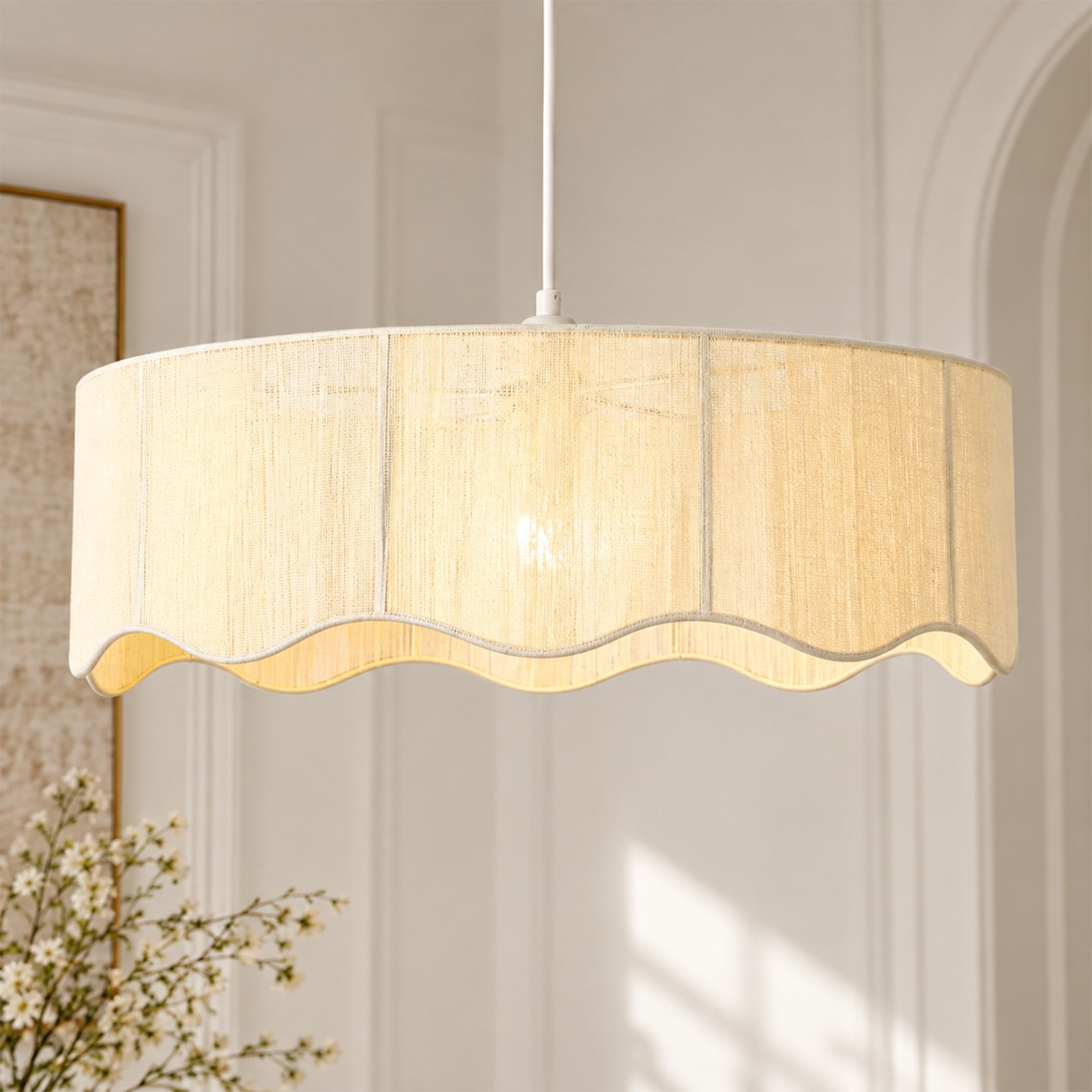 Rennnsan 1-Light Modern Fabric Pendant Light for Dining Room / Kitchen Island / Bedroom - 23.6" W x 8.7" H