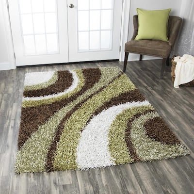Rizzy Home Kempton Multi-colored Curve Stripe Hand-tufted Shag Rug