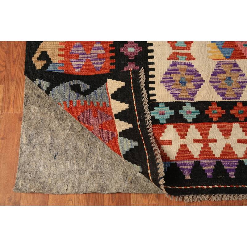 Kilim Oriental Area Rug Hand-Woven Orange Reversible Wool Carpet - 8'0"x 11'2"